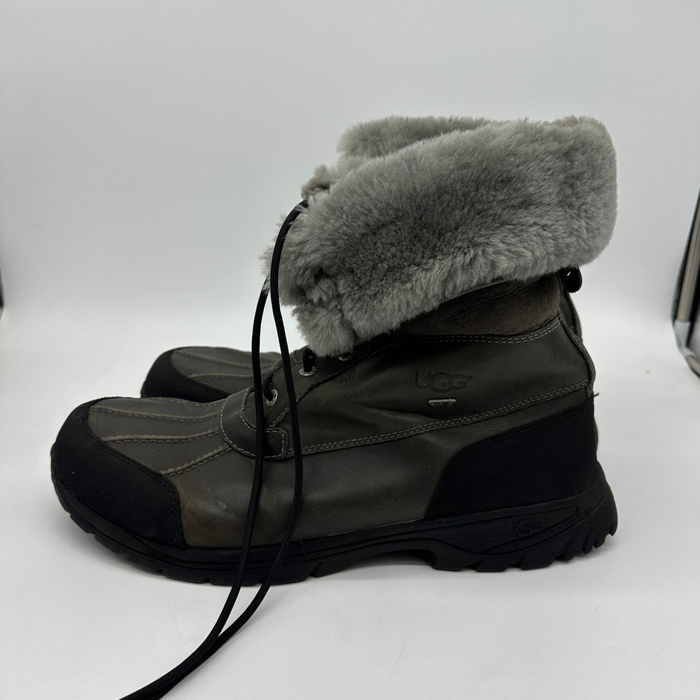 UGG Butte Metal Boot Leather Mens 15 Black Waterproof Sherpa Lined Lace Up Shoes - Picture 2 of 9